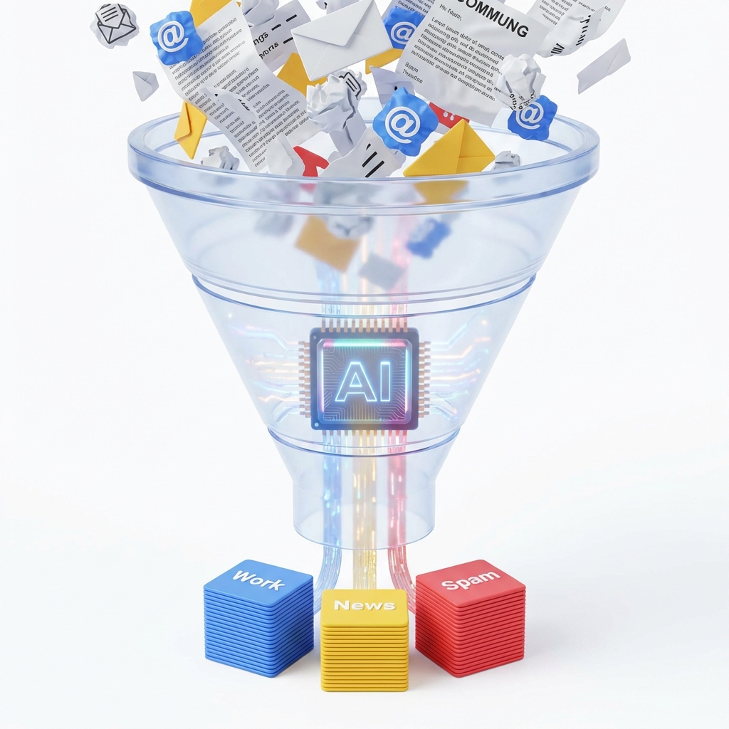 AI funnel sorting emails into categories
